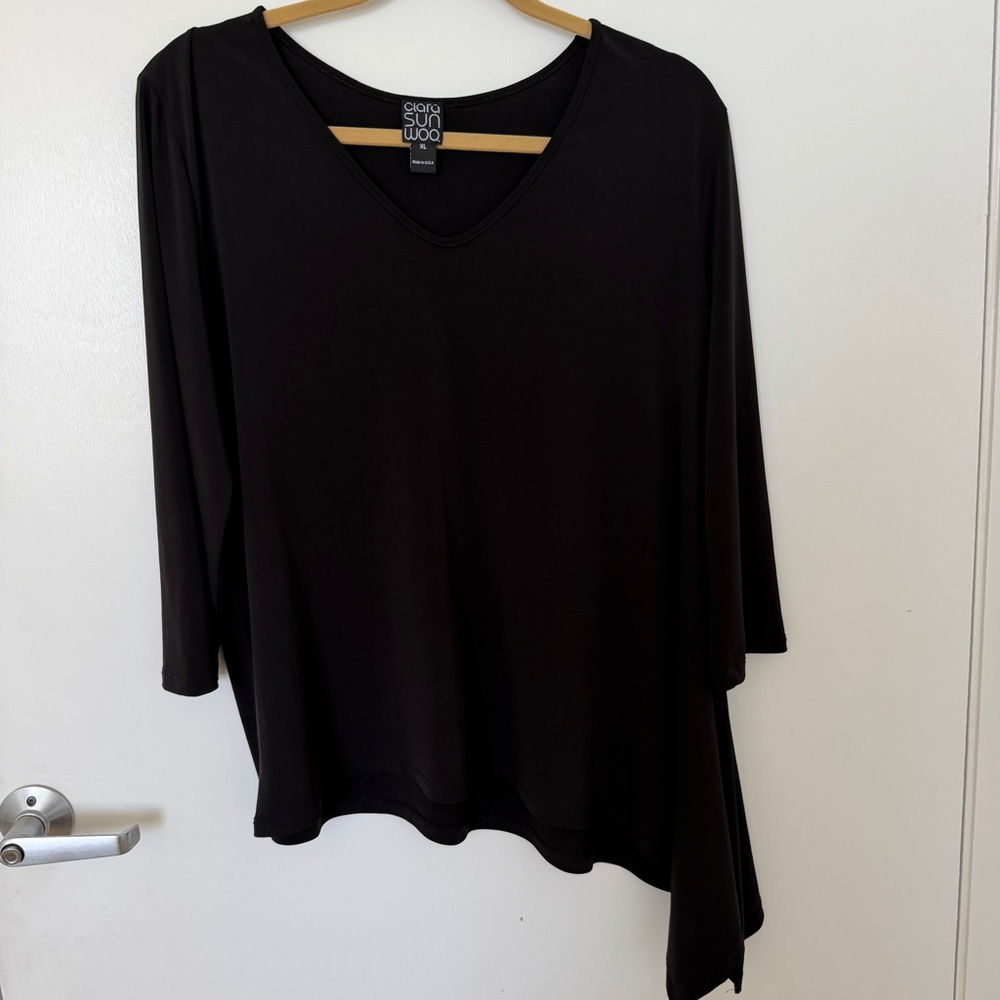 Clara Sun Woo Asymmetric Top Sz XL Black Capsule Basic Shirt Minimalist Womens